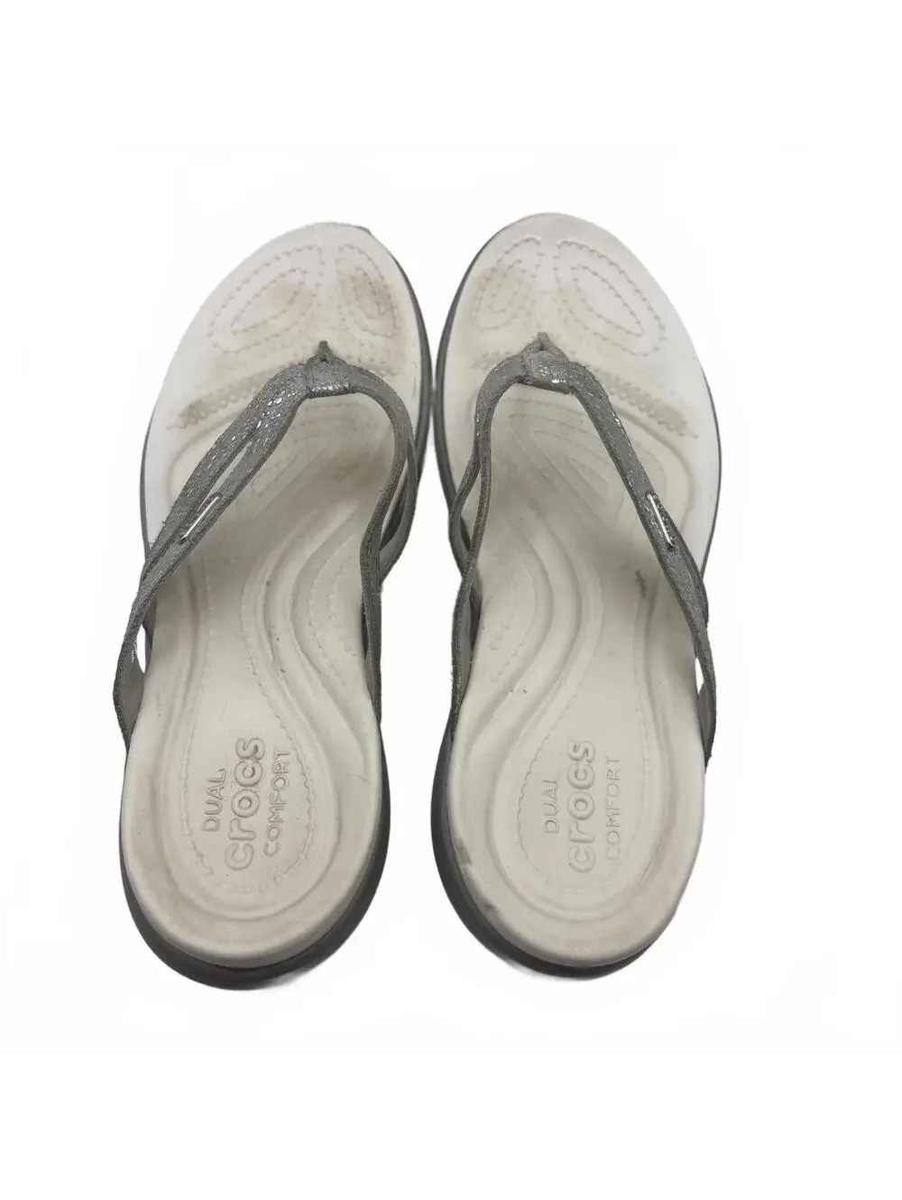 Crocs Capri V Strappy Flip Flops White Silver Shimmer Sandals Women's Size 10